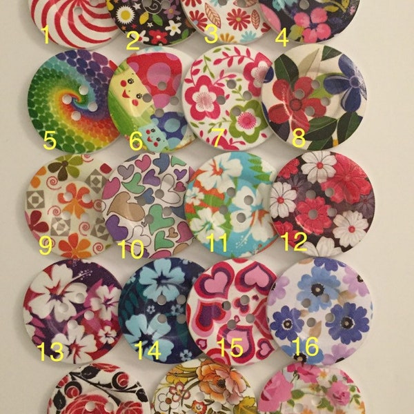 2 3 5 Wooden Buttons 50mm Wide Sewing Craft 4 holes Different Flower Designs Pattern Colours