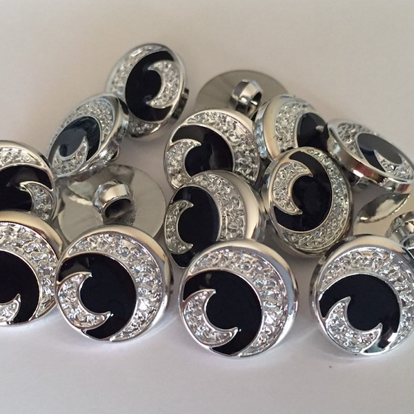 10 20 Half Moon SILVER BLACK 16mm 22mm Wide Shank Quality Buttons Dresses Tops Coats Babies Blazers Shirt Sewing Craft