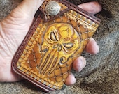 Leather Pocket Wallet Front or Back Pocket Punisher Skull II Biker Wallet Style