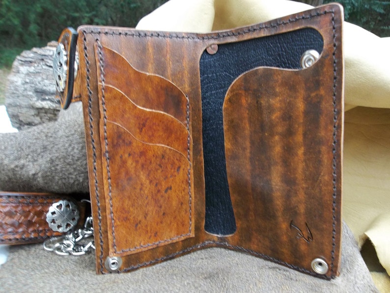Handmade Handtooled Western Swag Leather Chain Wallet for Etsy