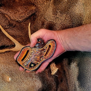 Leather Vertical Knife Sheath for Belts with Damascus Steel Lock Blade Folding Knife Camp, Hunting, Skinning Knife Gift for Dads and Sons