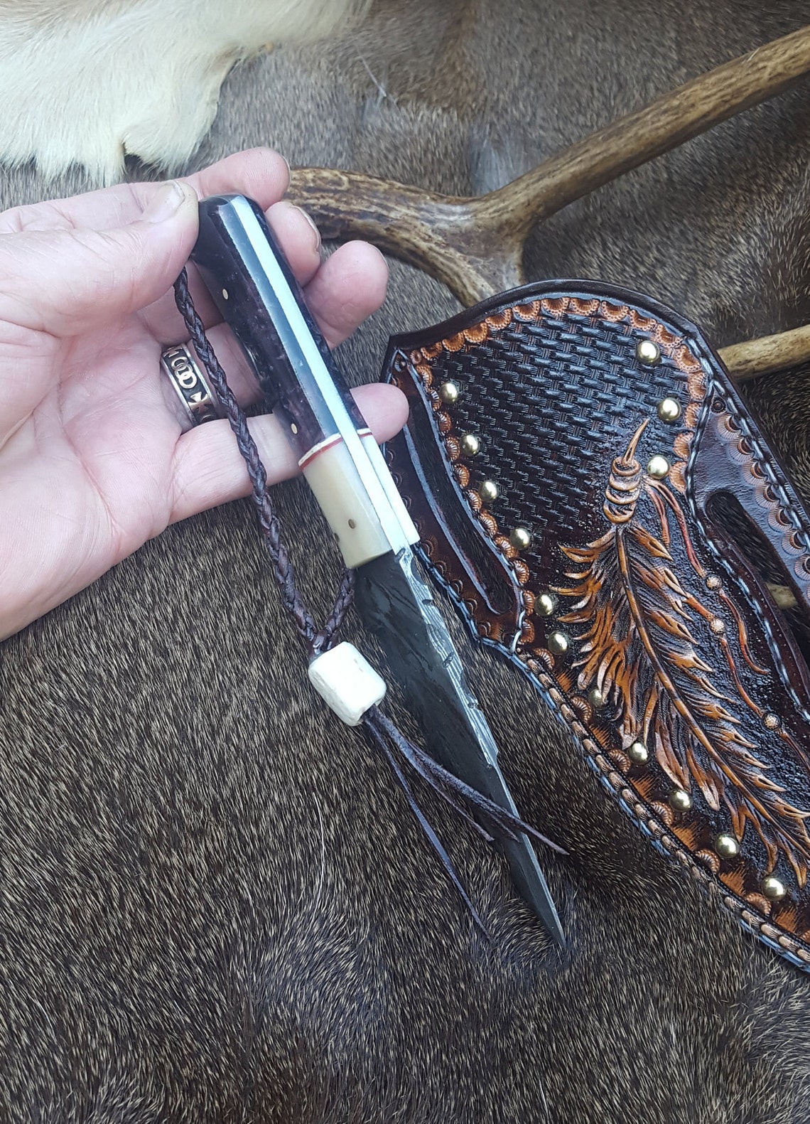 Damascus Knife/Sheath Combo Western Style Designed Indigenous Etsy