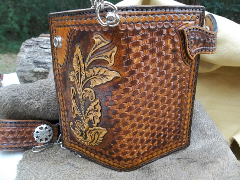 Handmade Handtooled Western Swag Leather Chain Wallet for Etsy