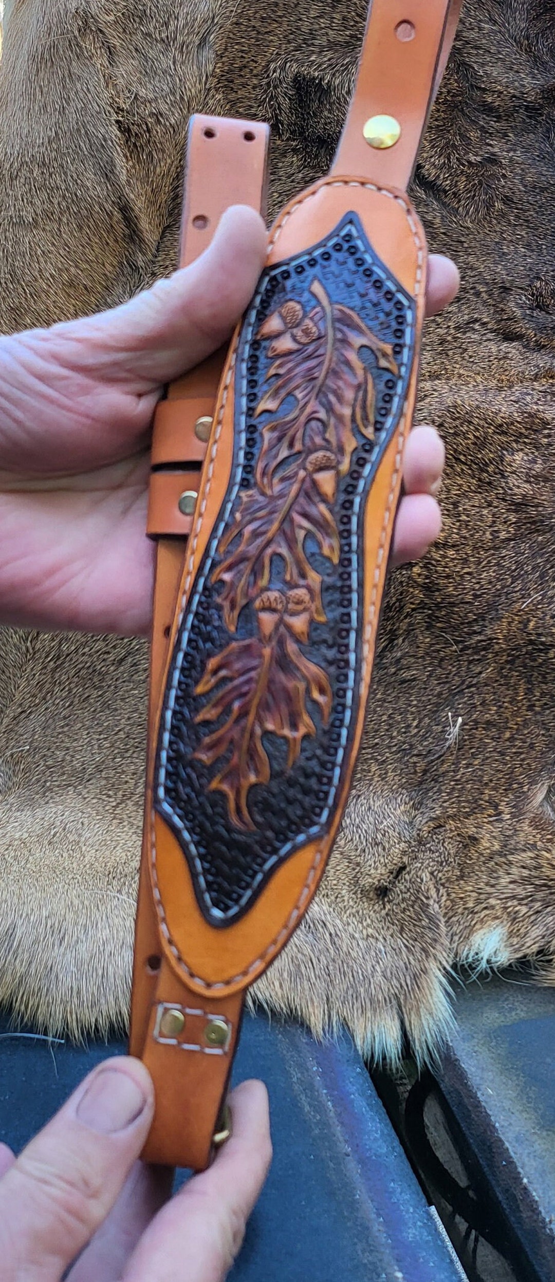 Leather Sportsman Shoulder Strap Padded With Western Tooled Etsy
