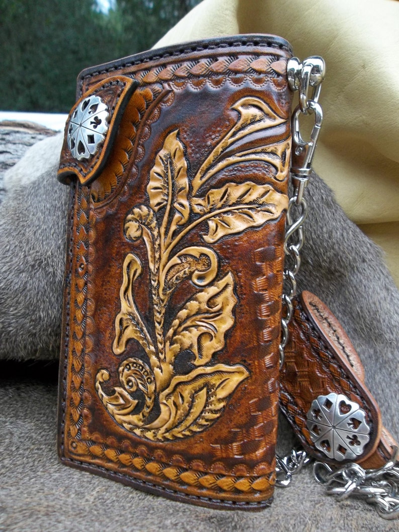 Handmade Handtooled Western Swag Leather Chain Wallet for Etsy