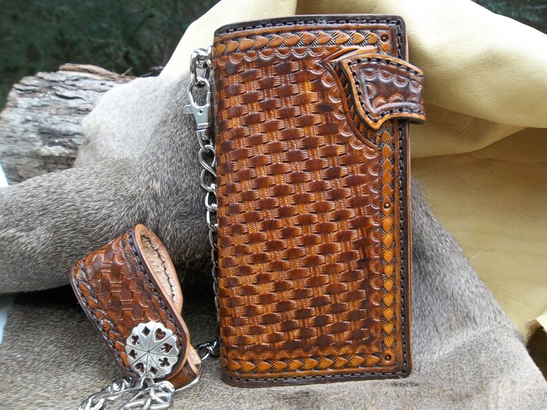Handmade Handtooled Western Swag Leather Chain Wallet for Etsy