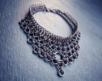 Chainmail Dark Goth Victory Choker - Gunmetal Black Collar Necklace