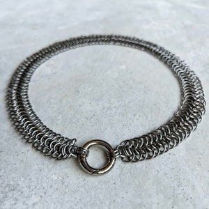Stainless Steel Chainmail Choker Necklace with European Pattern - 3 Uses in 1
