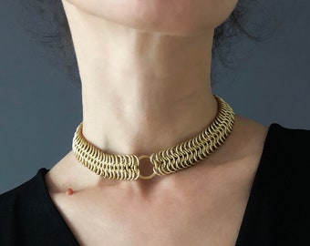 Chainmail Choker Necklace in Matt Gold Hypoallergic Aluminum Jewelry