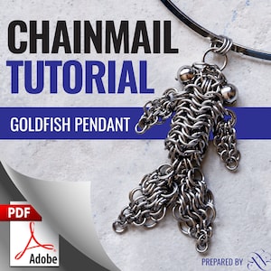 May include: A PDF tutorial for making a chainmail goldfish pendant. The tutorial includes instructions and diagrams for creating the pendant, which is made of silver chainmail.