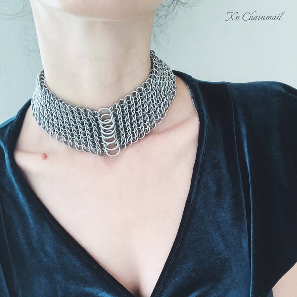 Chainmail Victorian Gothic Style Diagonal Choker Necklace II