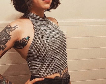 Chainmail Costume Armor Top with Victorian Ribbon Back