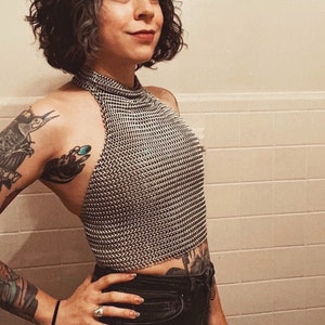 Chainmail Costume Armor Top with Victorian Ribbon Back