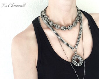 Chainmail Stainless Steel Choker Necklace Handcrafted Metal Accessory Unique Gift