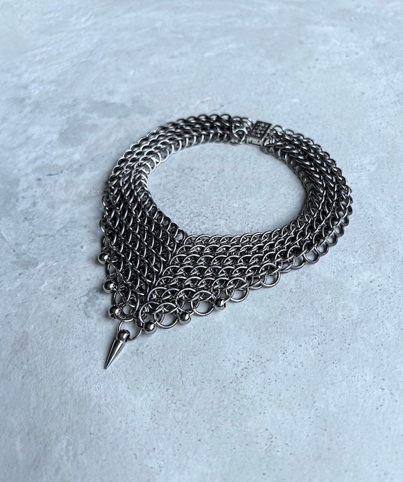 【chainmail】spike O-ring necklace grunge Chainmail Stainless Spike Choker IBIS Necklace - Etsy