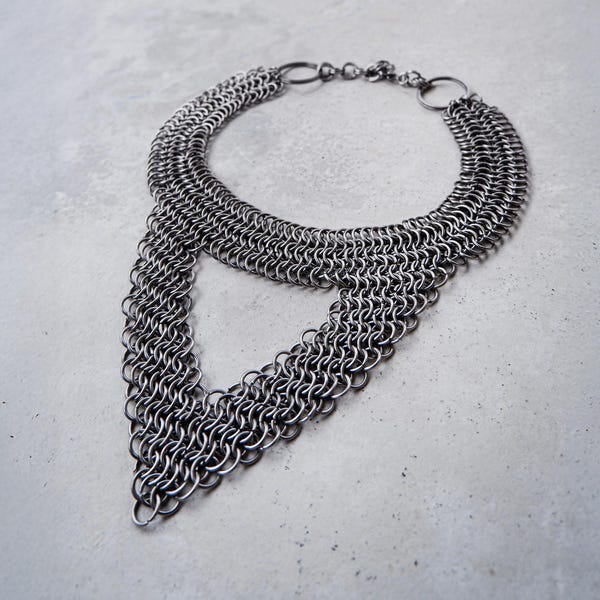 Stainless Steel Chainmail Choker: Sacred Geometry Necklace, Handmade