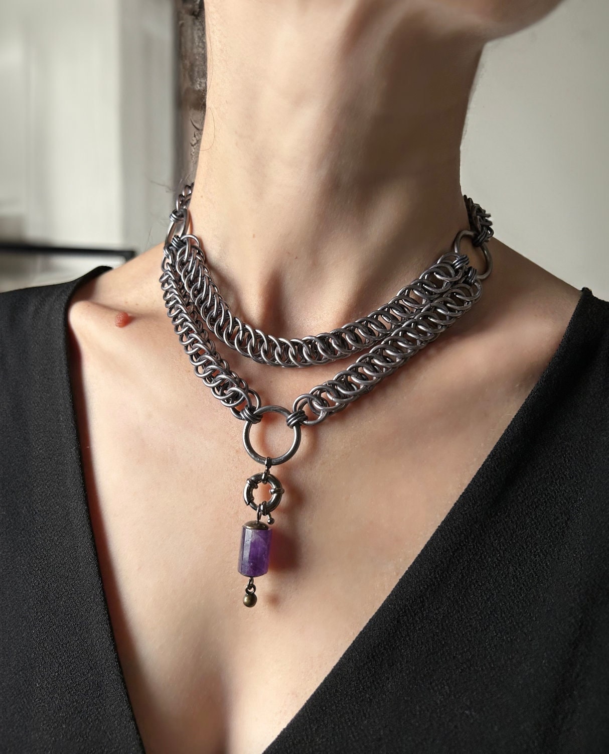 Black Purple Chainmail Collar - Etsy