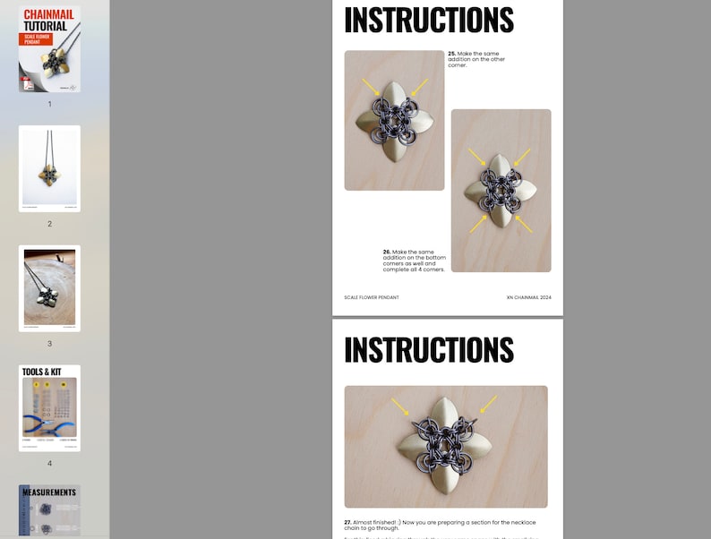 Chainmail Pattern - Scale Flower Pendant: 21 Pages Tutorial Guide With ...