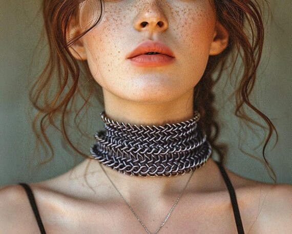 Chainmail Dark Choker - Gunmetal Black Collar Necklace Named BOLD 
