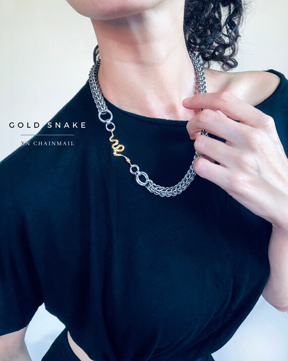 Chainmail Choker Necklace With a Snake 