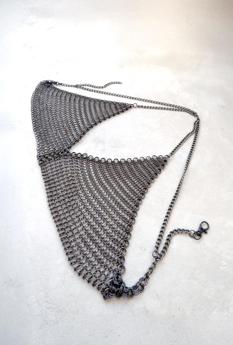 Chainmail Armor Bustier Top with Arrangeable Back / Gunmetal Black Color image 3