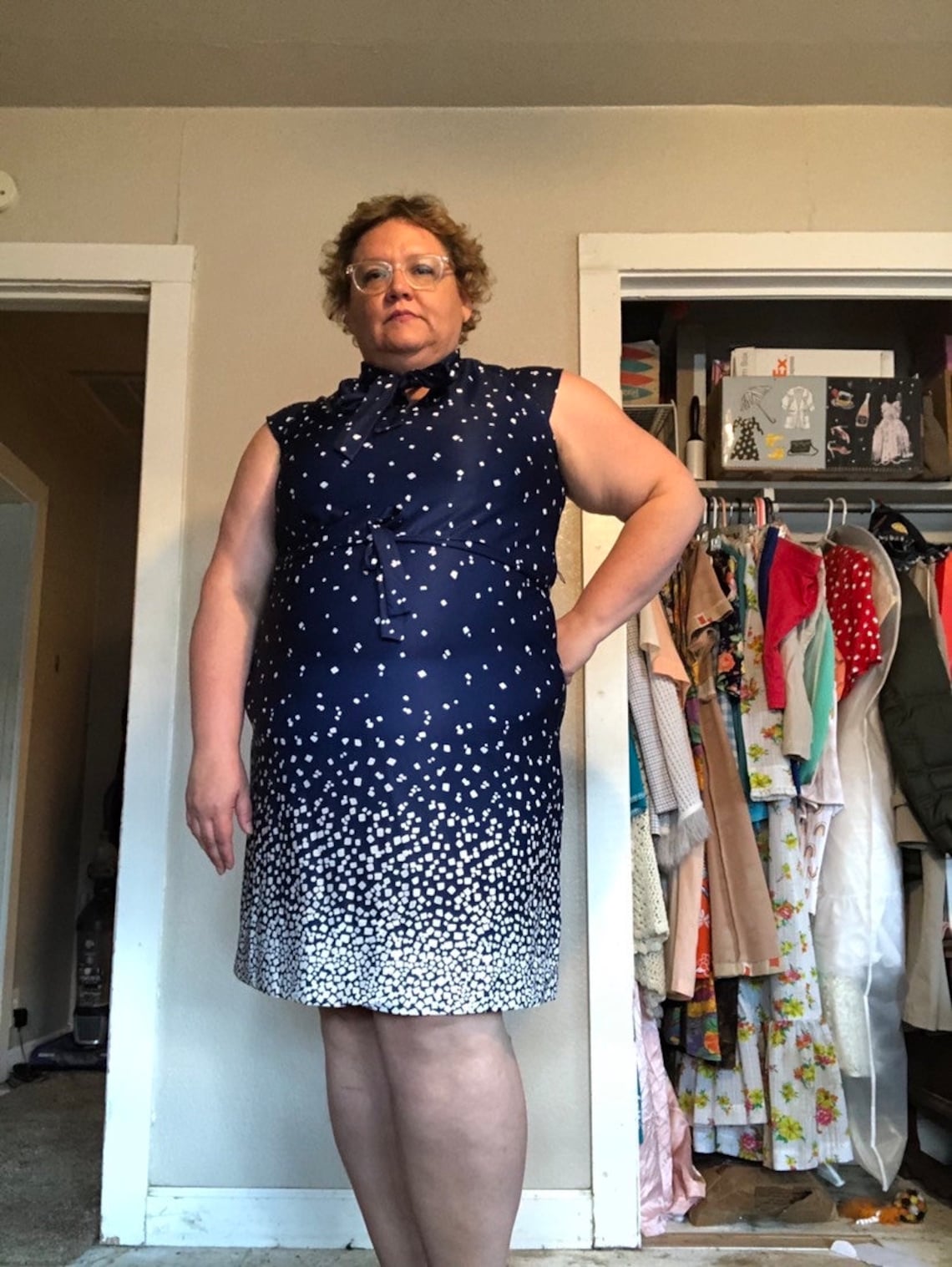 Vintage Blue 1980s Collared Dress S/M