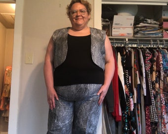 vintage plus size vest and pants 1X 2X handmade acid wash vest pants black acid wash womens plus