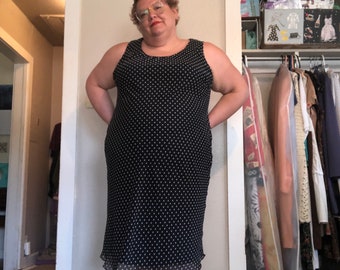 plus size dress black polka dot dress 1990s 90s VTG dress XL XXL dress sleeveless dress womens sundress