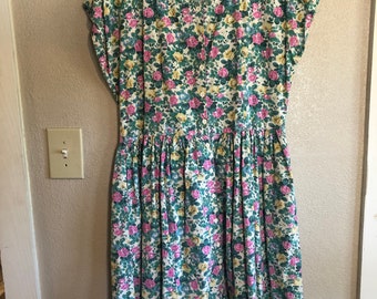 Large dress floral dress 1990s 90s VTG dress L XL cottagecore dress womens large dress short sleeve spring dress