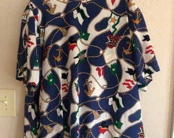 vintage plus size top vintage blouse XXL 1990s 90s top nautical navy blue Kathie Lee vintage top