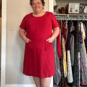plus size dress red shift dress 1990s 90s VTG XXL dress womens plus size dress short sleeve linen dress