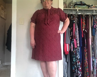 plus size dress red polka dot dress 1980s 80s VTG dress XL XXL dress womens plus size dress short sleeve secretary dress