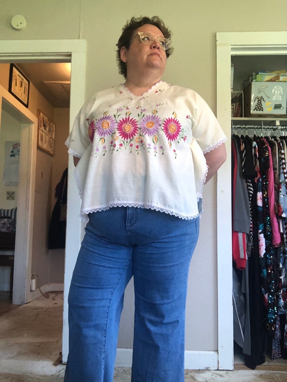 vintage XL plus size top vintage white peasant to… - image 2