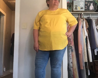 vintage plus size blouse XXL vintage blouse yellow blouse top plus size blouse tunic top 1980s 80s top