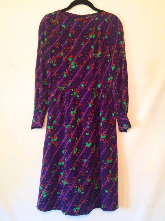 vintage 1970s dress purple and green dress small v