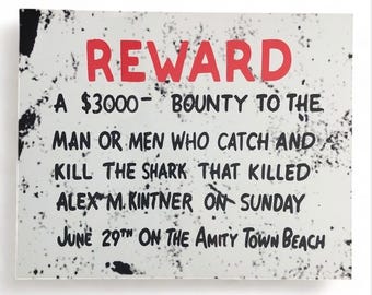 Jaws sign, Amity Island, No swimming beach closed, Movie sign, metal magnetic sign, rustic sign