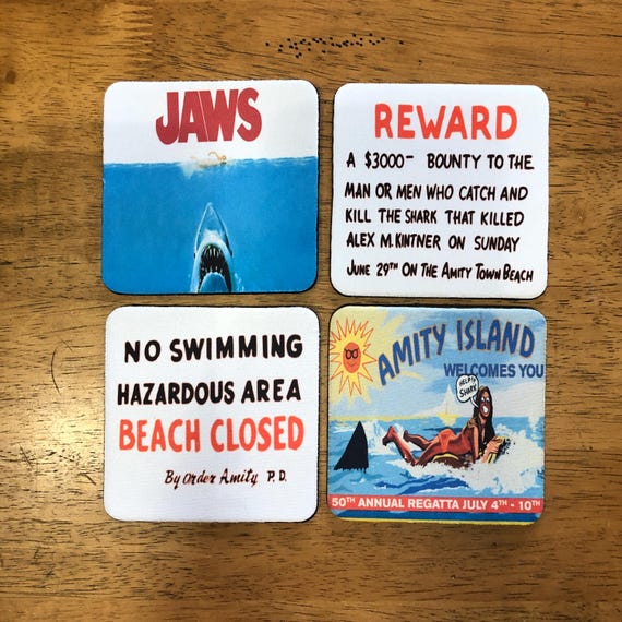 Jaws Themed Drink Coasters- Set of 4