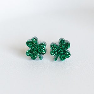 Shamrock Stud Earrings, Saint Patrick's Day Earrings, Lucky Shamrock Earrings, Clover Studs, Glitter Acrylic Earrings