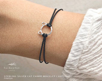 Dainty Handmade Sterling Silver Cat Bracelet - gift for cat lovers - cat jewelry for cat lovers - adjustable bracelet - mother's day gift