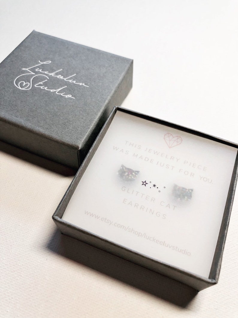 Pink Glitter Cat Stud Earrings Cat Earrings Cat Lover Gift Etsy