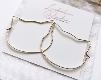 Cat Hoop Earrings - Cat Earring - Gold Earring - Cat Lover Gift - Cat Jewelry - Silver - Rose Gold - Cat Lady Gift
