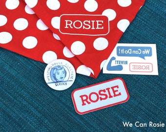 SECONDS SALE: Rosie the Riveter Costume Sets with 22" or 27" Bandana, bonus tattoos