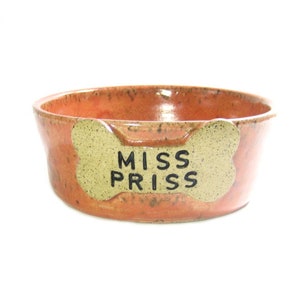 Stoneware Animal Food Dish Feeding Dish Dog Gift Bad Dawg New Puppy Red Ceramic Stamped Bone Dog Bowl Dog Present
