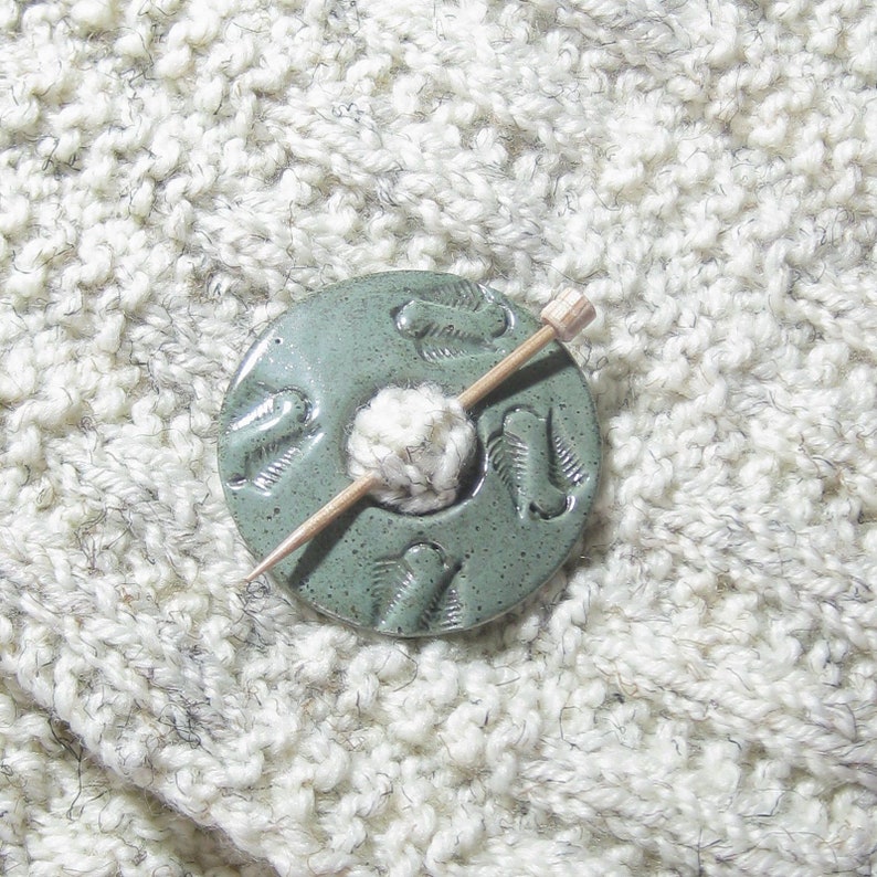 Sweater Closure Earthy Jewelry Shawl Pin Sage Green Fern Scarf Pin Gift Idea Artisan Pin Ready to ship Knitwear Accessory