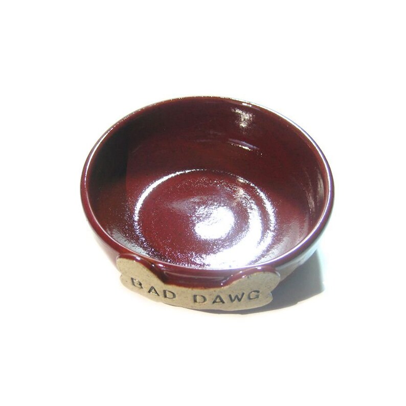 Stoneware Animal Food Dish Feeding Dish Dog Gift Bad Dawg New Puppy Red Ceramic Stamped Bone Dog Bowl Dog Present