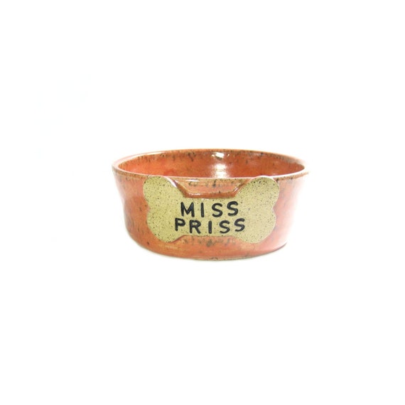 Stoneware Animal Food Dish Feeding Dish Dog Gift Bad Dawg New Puppy Red Ceramic Stamped Bone Dog Bowl Dog Present