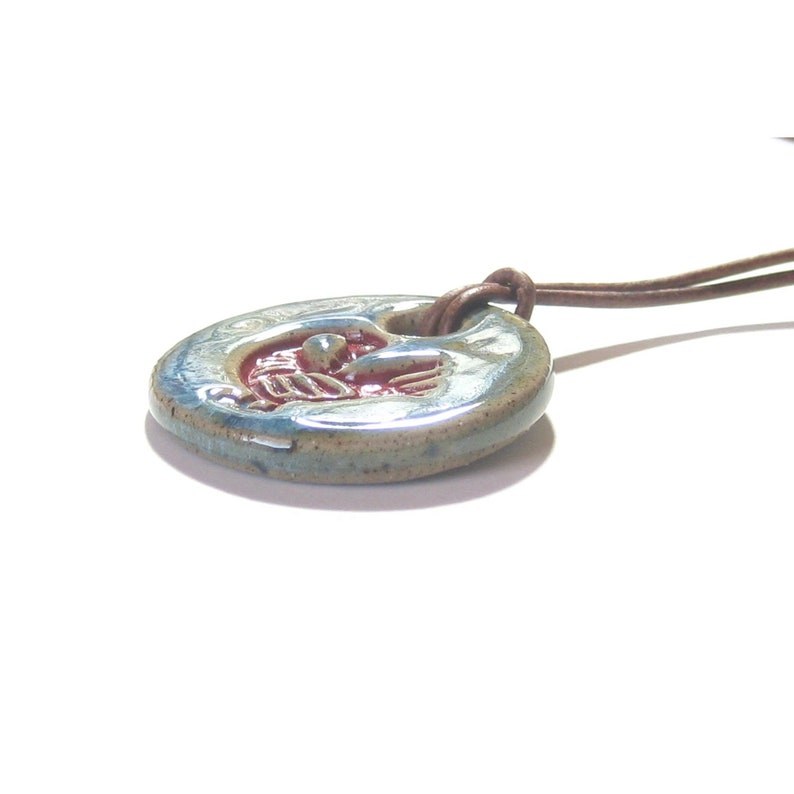 Ceramic Pendant Akan Tribe Symbol Stoneware African Symbol Red Sankofa Bird Large Artisan Pendant Necklace Adinkra Necklace