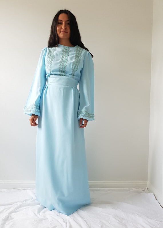 modest light blue dress