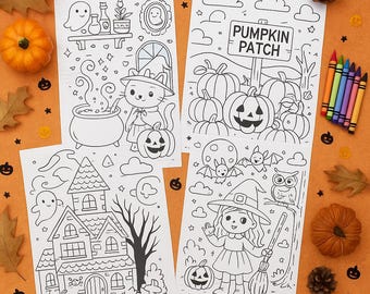Halloween Coloring Page Bundle – 12 Easy-to-Color Printable Sheets – Digital Download PDF – Cute Spooky Coloring Pages