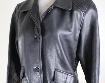 The Territory Ahead Womans Leather Jacket Front Saddle Pockets Front Button Encloser Lined Size Small